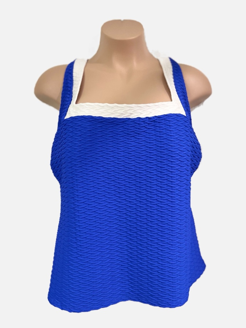 Lands' End Women’s Swimsuit Cobalt Blue Textured Swim Tankini with White Trim 3X